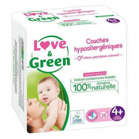 Couches jetables love and green taille 4+ (9 à 20 kg) Couches jetables love and green taille 4+ (9 à 20 kg)