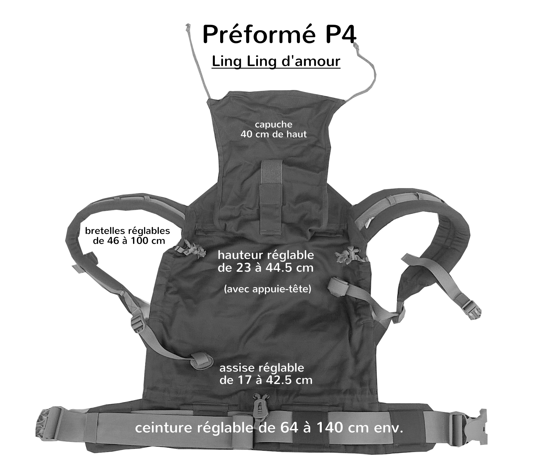 Porte-bébé physiologique P4 LLA, dimensions